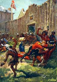 The Ambush on Fort Michilimackinac. Sandham, Henry. Artistic Depiction of the Fort Michilimackinac Massacre. All About Canadian History, 16 June 2015. Accessed 13 June 2020.